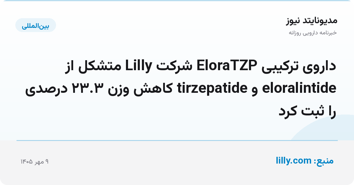 داروی ترکیبی EloraTZP شرکت Lilly متشکل از eloralintide و tirzepatide کاهش وزن ۲۳.۳ درصدی را ثبت کرد