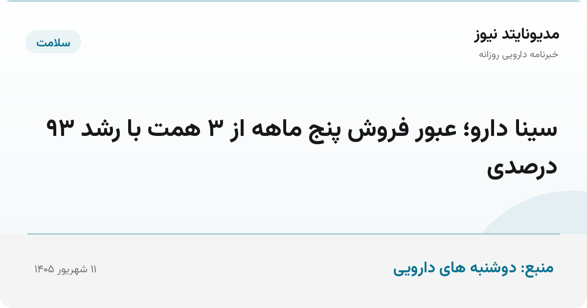 سینا دارو؛ عبور فروش پنج ماهه از ۳ همت با رشد ۹۳ درصدی