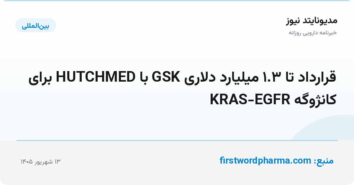 قرارداد تا ۱.۳ میلیارد دلاری GSK با HUTCHMED برای کانژوگه KRAS-EGFR