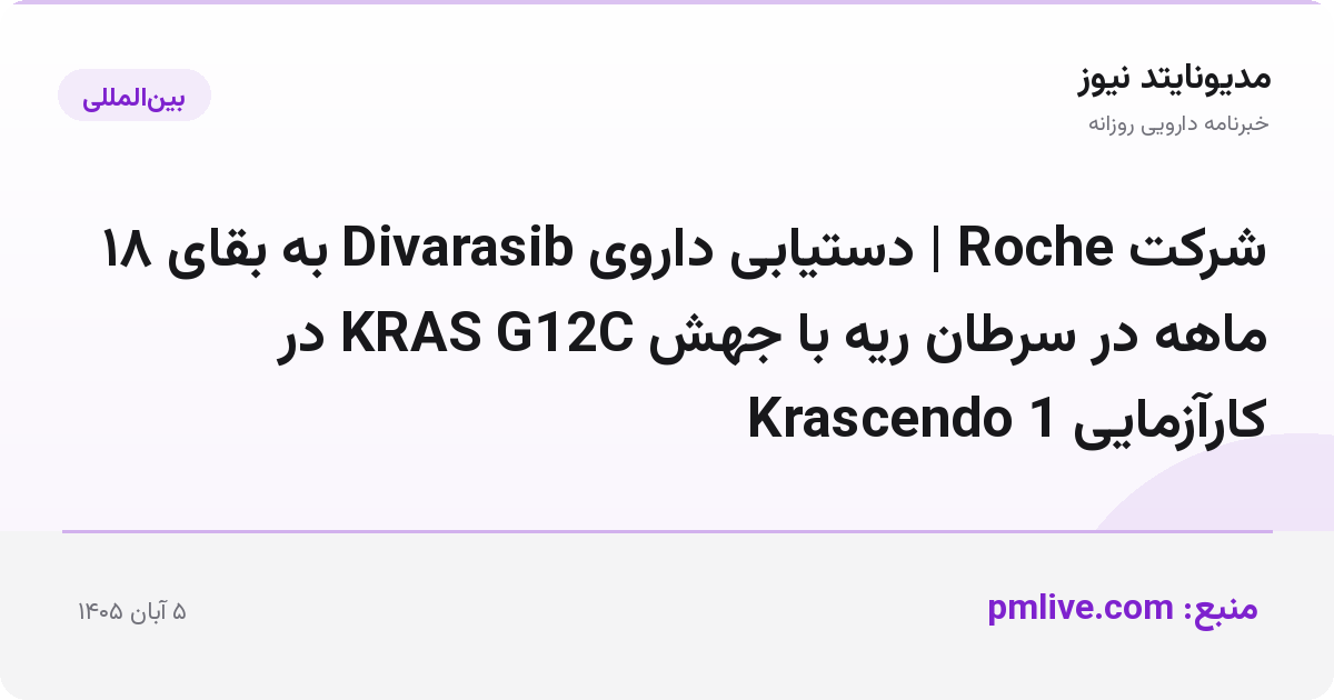 شرکت Roche | دستیابی داروی Divarasib به بقای ۱۸ ماهه در سرطان ریه با جهش KRAS G12C در کارآزمایی Krascendo 1