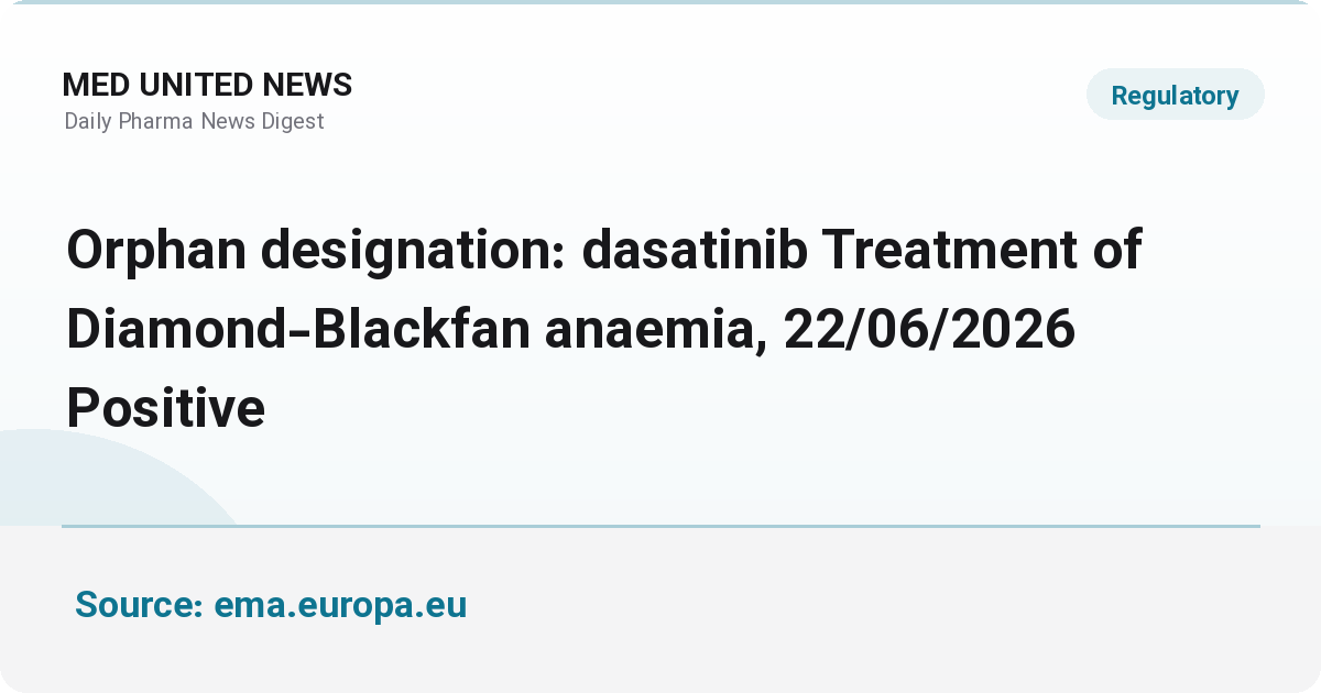 dasatinib وضعیت داروی یتیم EMA را برای کم‌خونی Diamond-Blackfan گرفت